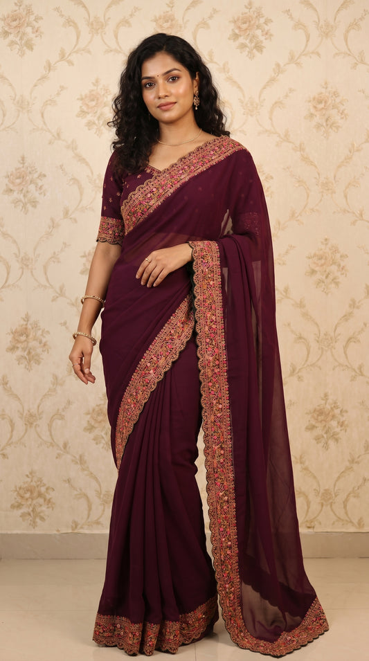Georgette Saree with Embroidery Work