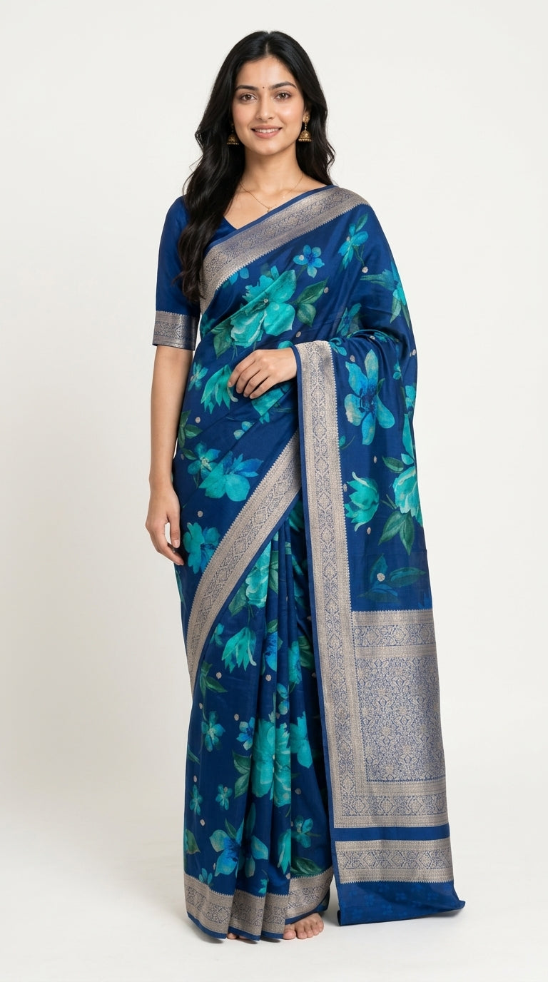 Premium Floral Printed Crepe With Zari Border