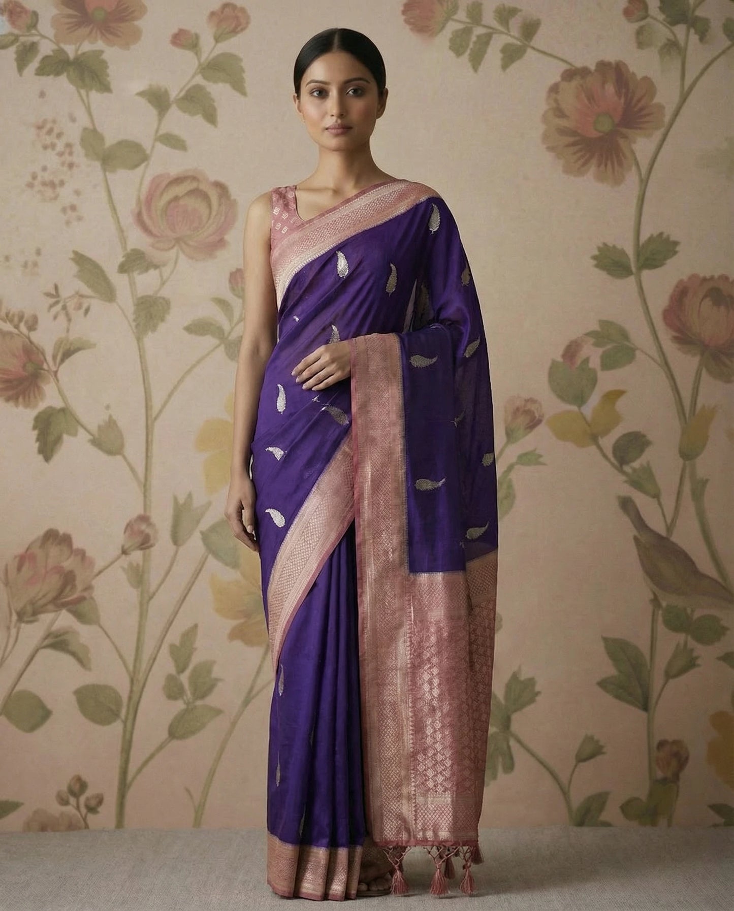 Purple & Pastle Pink Chiffon Saree