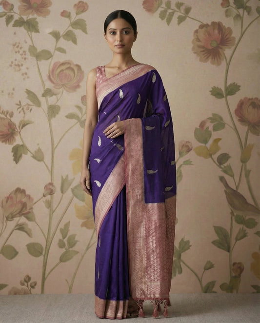 Purple & Pastle Pink Chiffon Saree