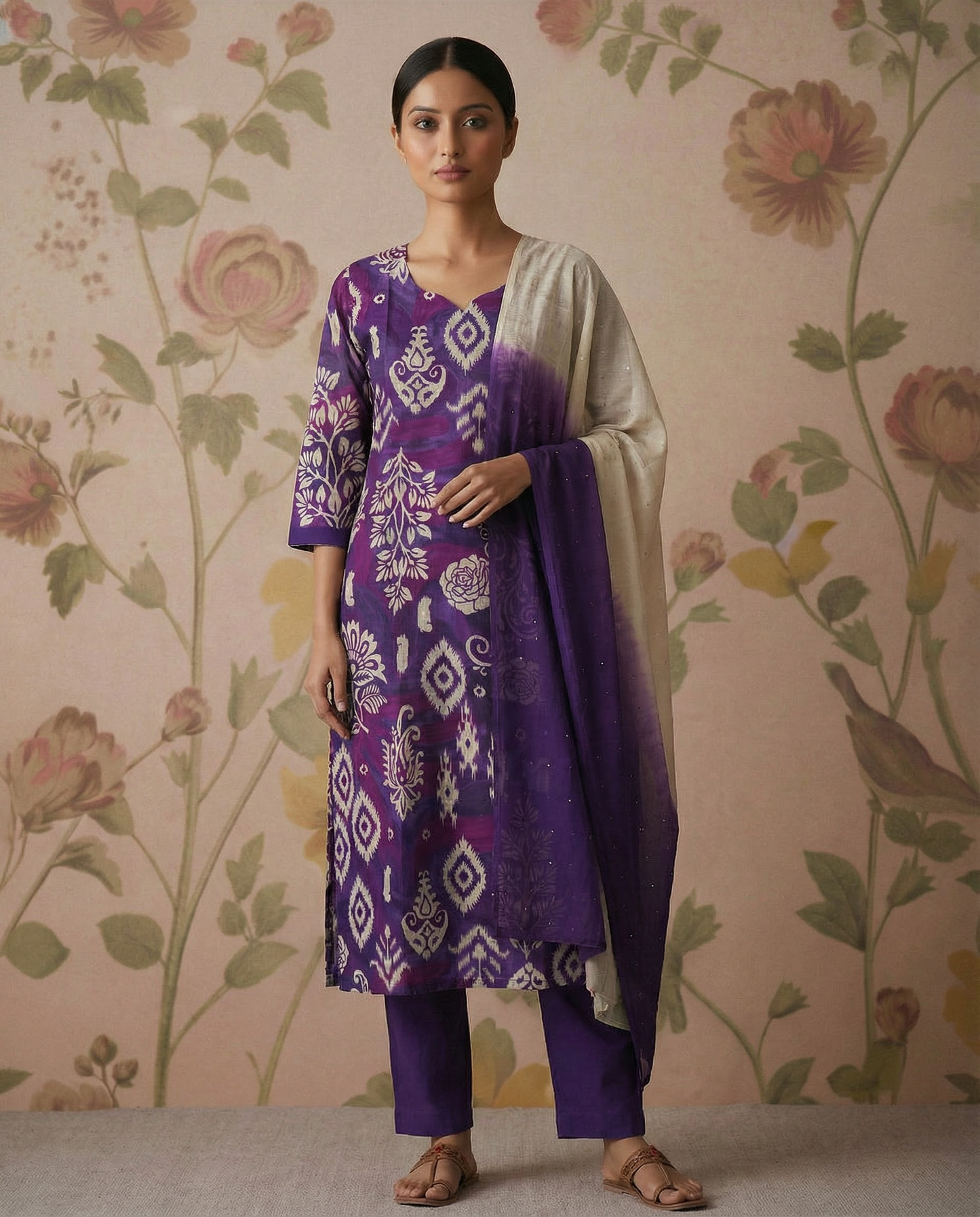 Viscose cotton Straight cut Kurti Set-Purple
