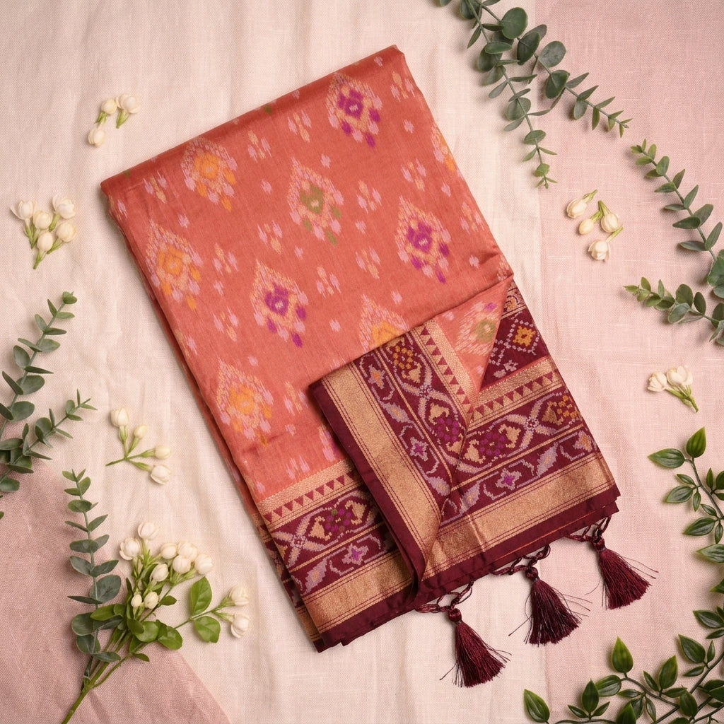 Art Silk Ikkat Design Big Border Saree