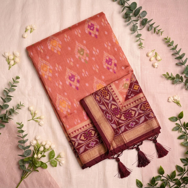Art Silk Ikkat Design Big Border Saree