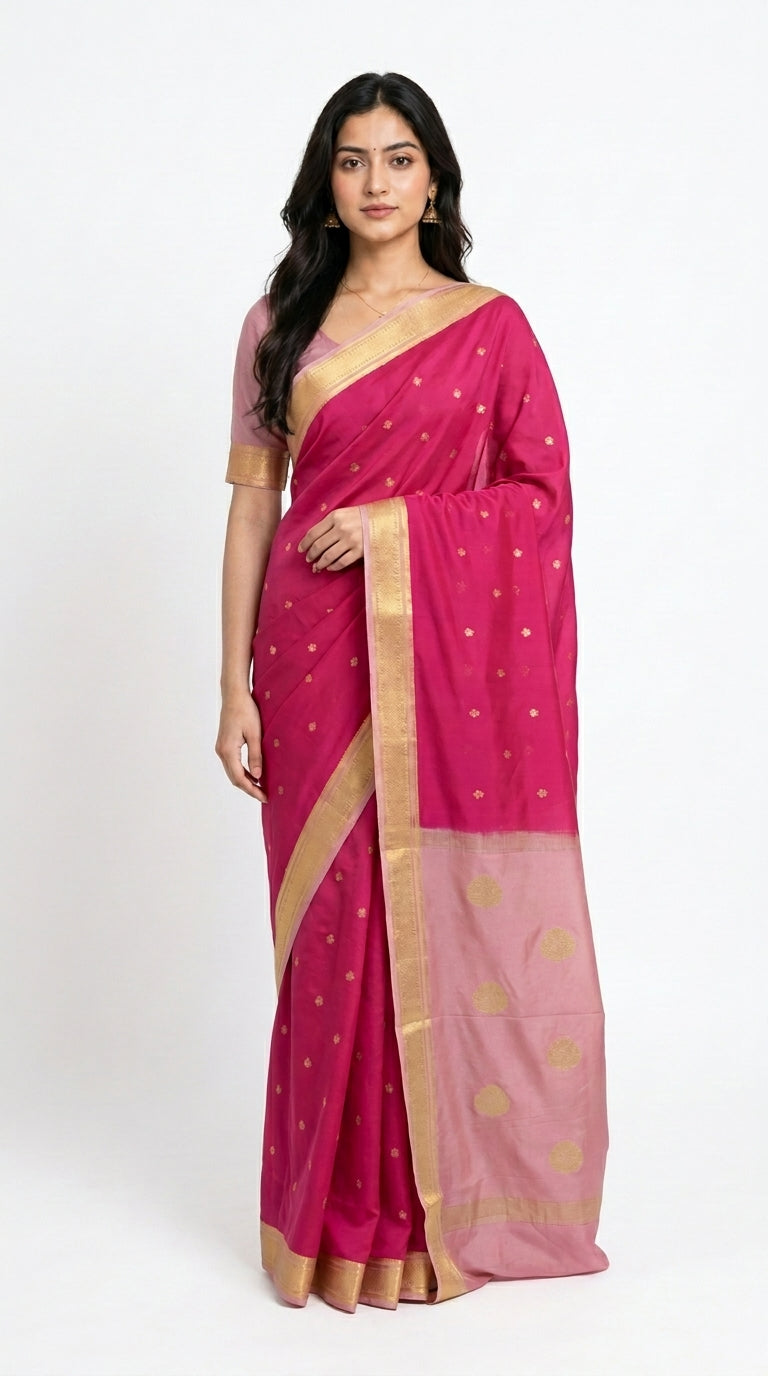 Premium Mysore Crepe With Contrast Khadi Border