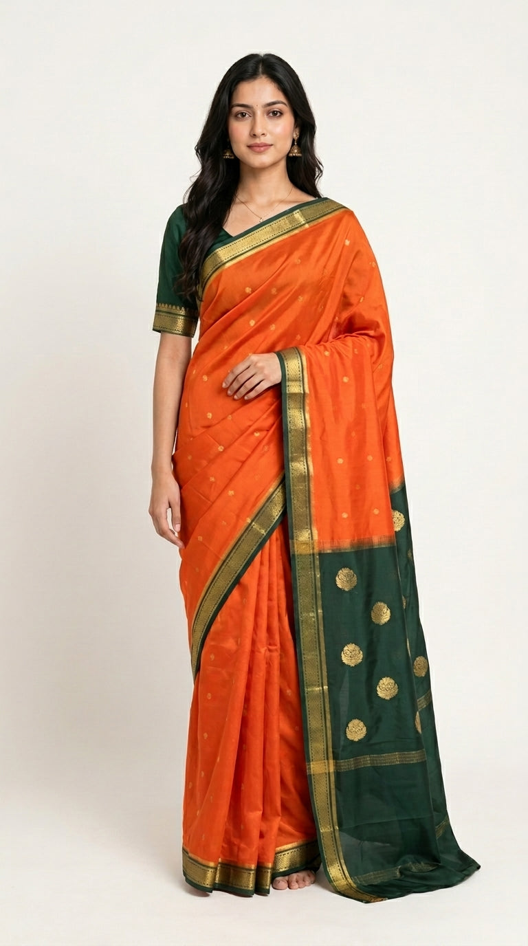 Premium Mysore Crepe With Contrast Khadi Border