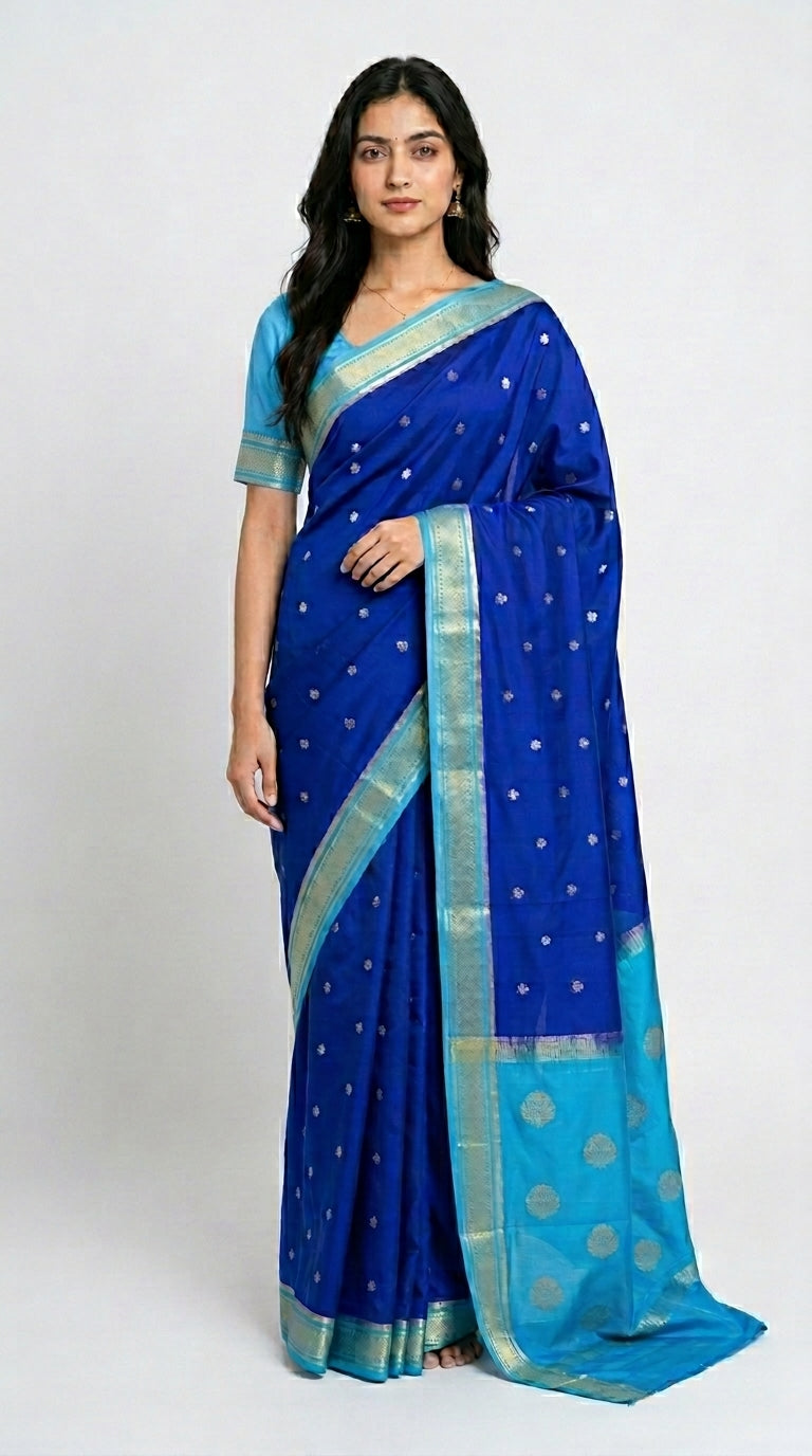 Premium Mysore Crepe With Contrast Khadi Border