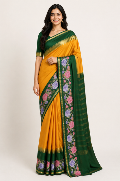 Premium Mysore Crepe With Embroidery Border