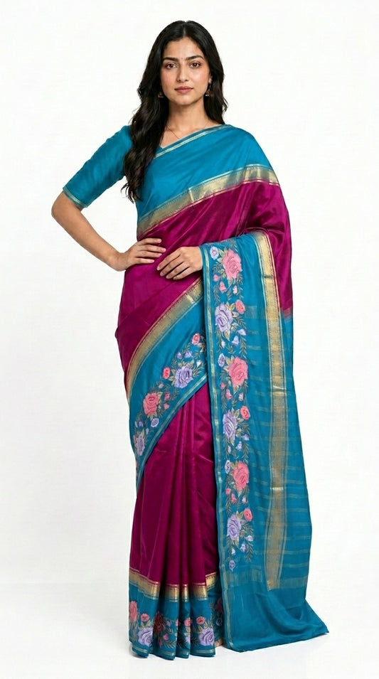 Premium Mysore Crepe With Embroidery Border