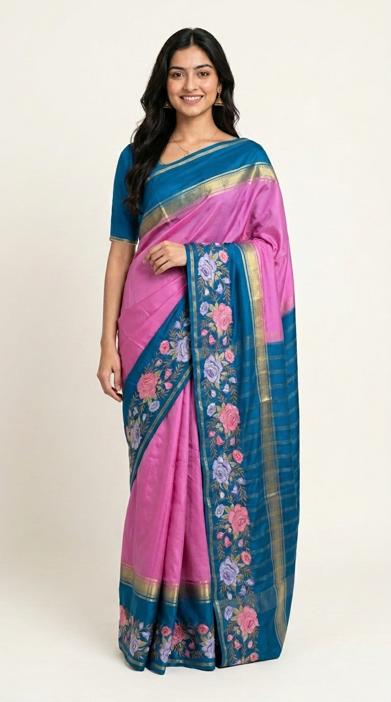 Premium Mysore Crepe With Embroidery Border
