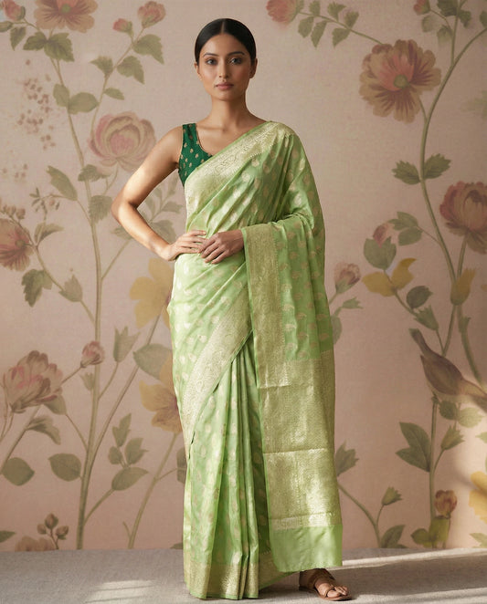 Light green Banarasi Georgette Saree