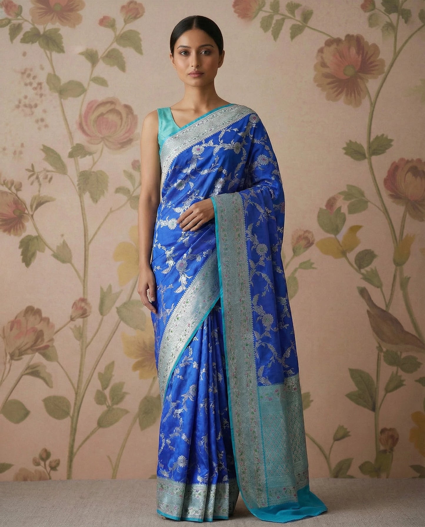 Raw Mango Saree-royal blue/light blue