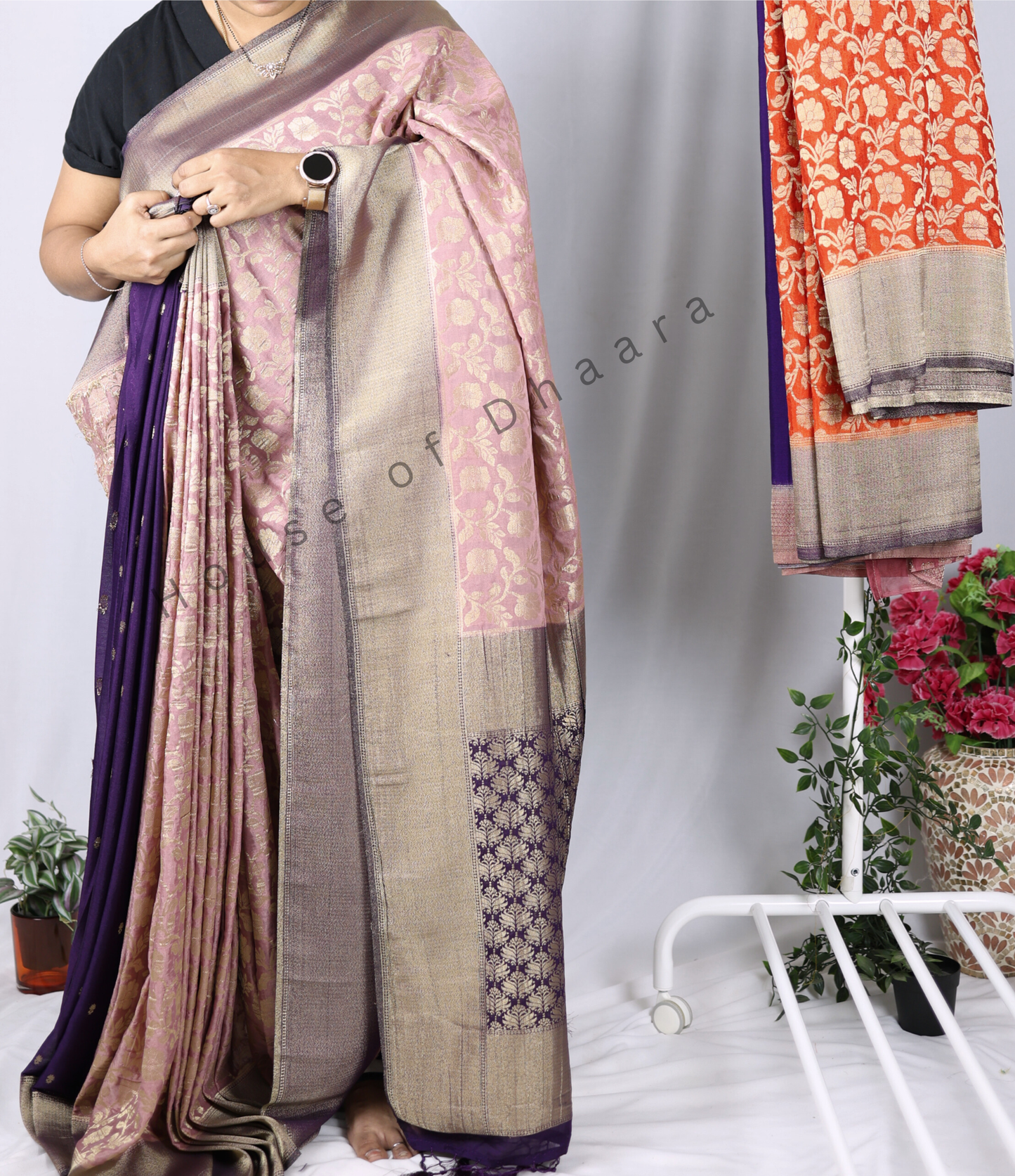 Onion Pink & Purple Banarasi Georgette Saree