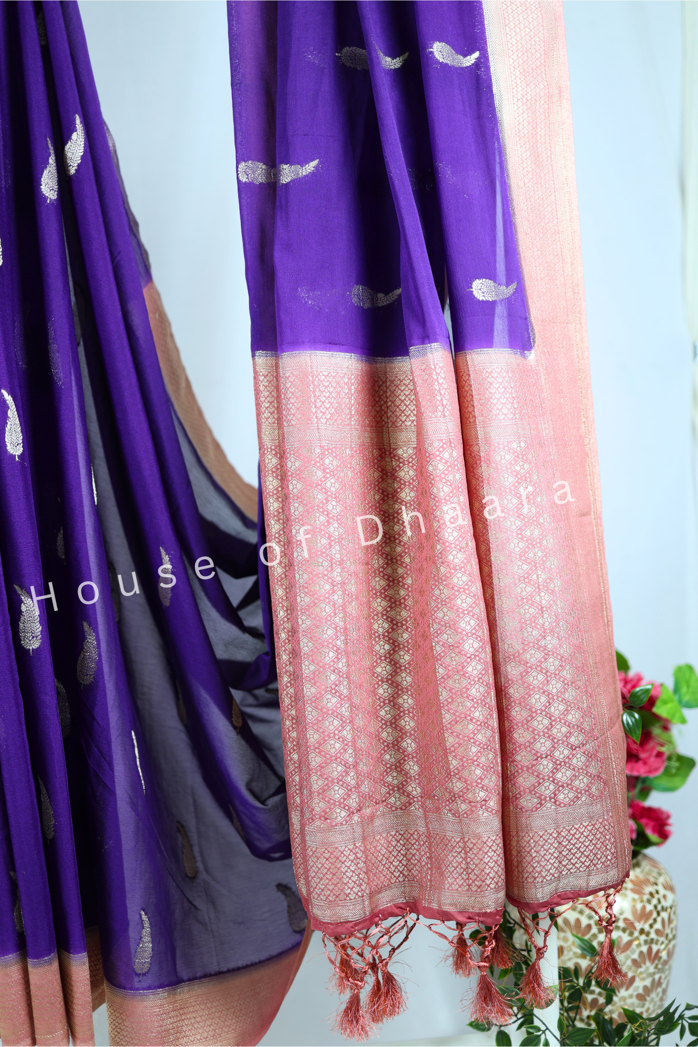Purple & Pastle Pink Chiffon Saree