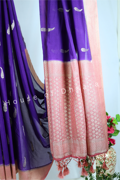 Purple & Pastle Pink Chiffon Saree