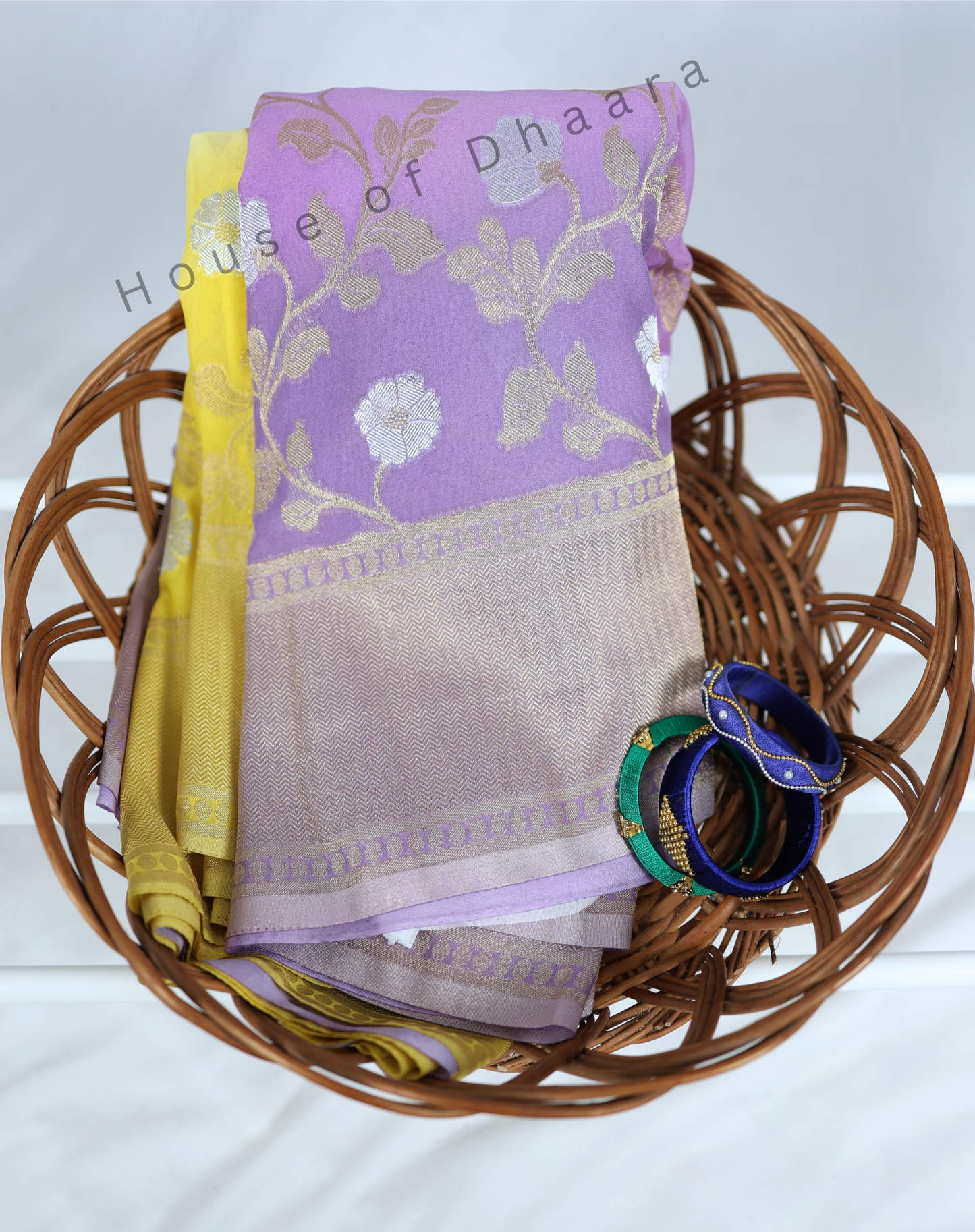 Pastel Yellow & Lavender 4D Georgette