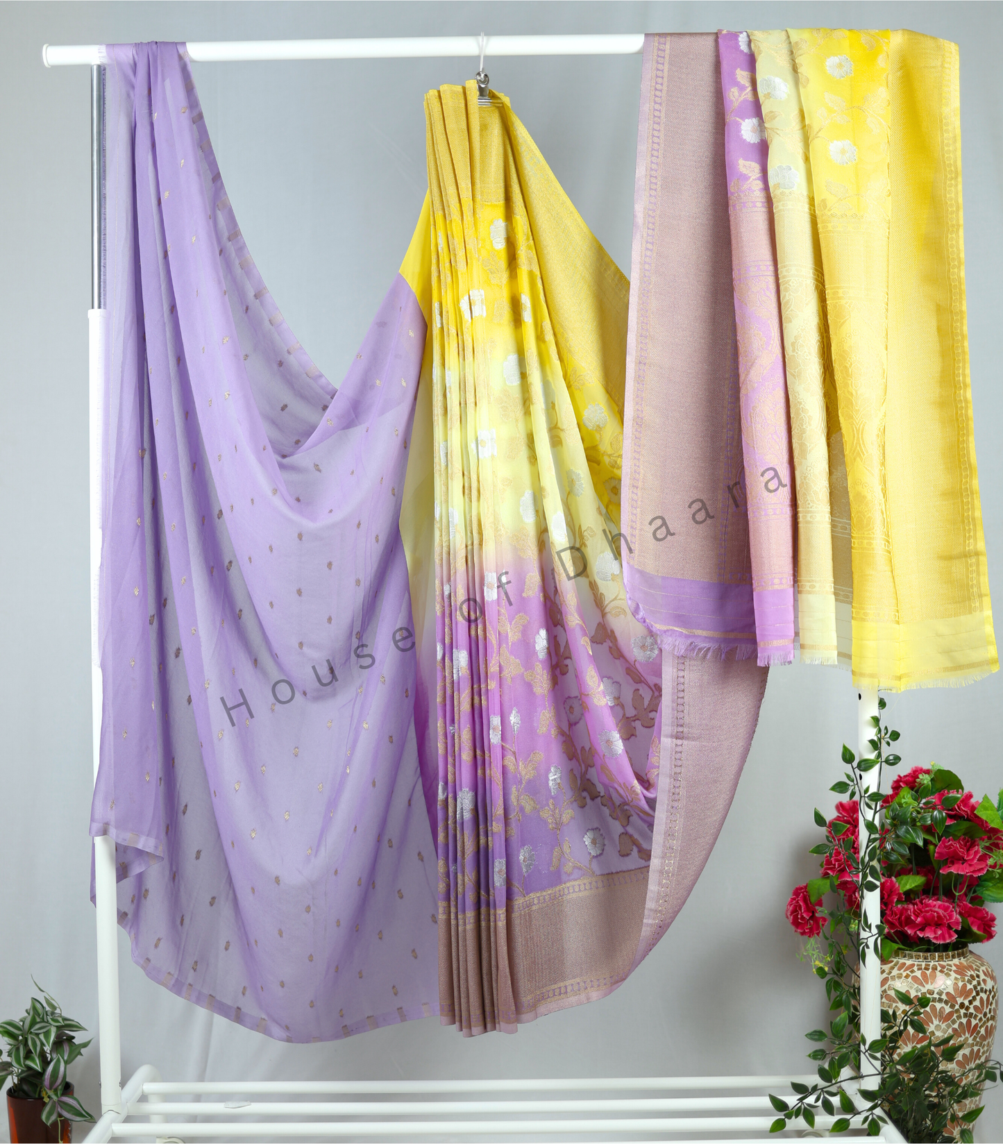 Pastel Yellow & Lavender 4D Georgette