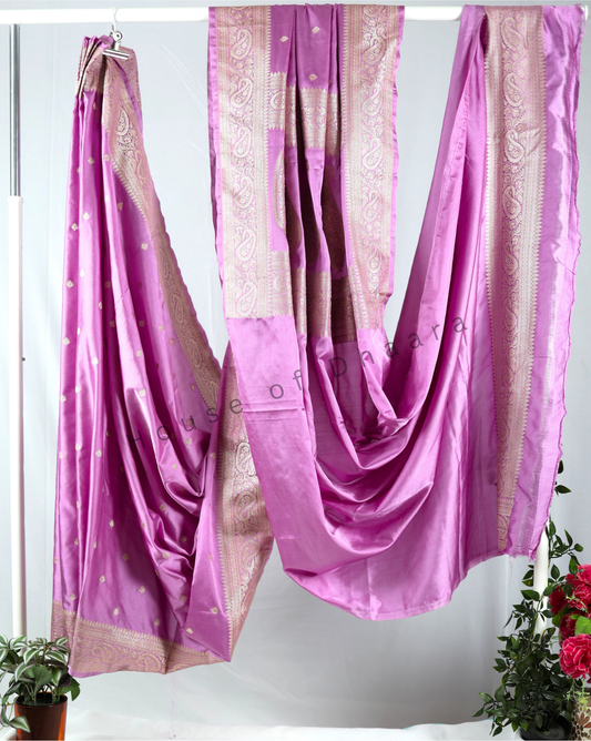 Lavender Pink Pure Banaras Mashru Katan Saree