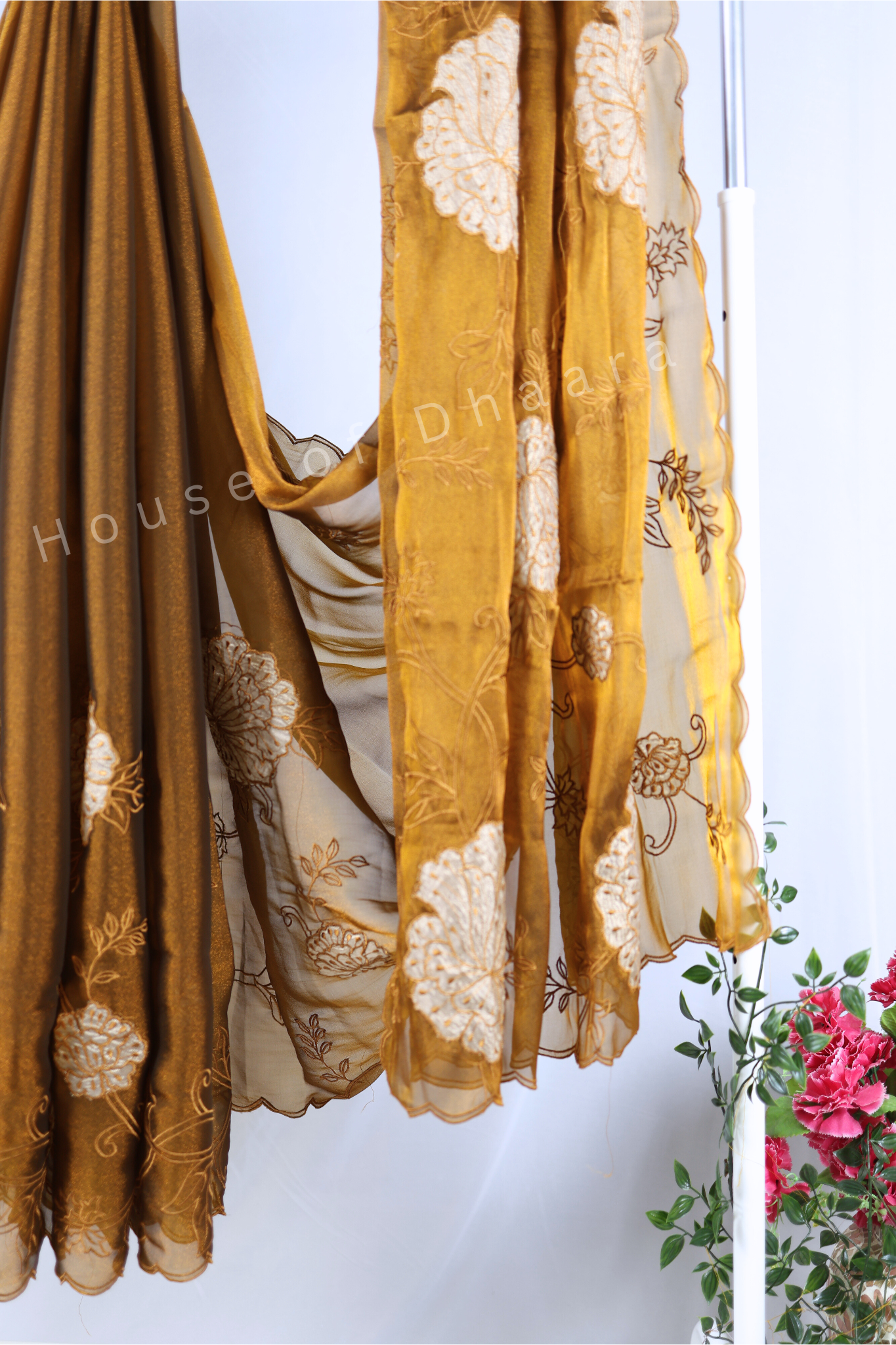 Copper Soft organza tissue saree with applique work