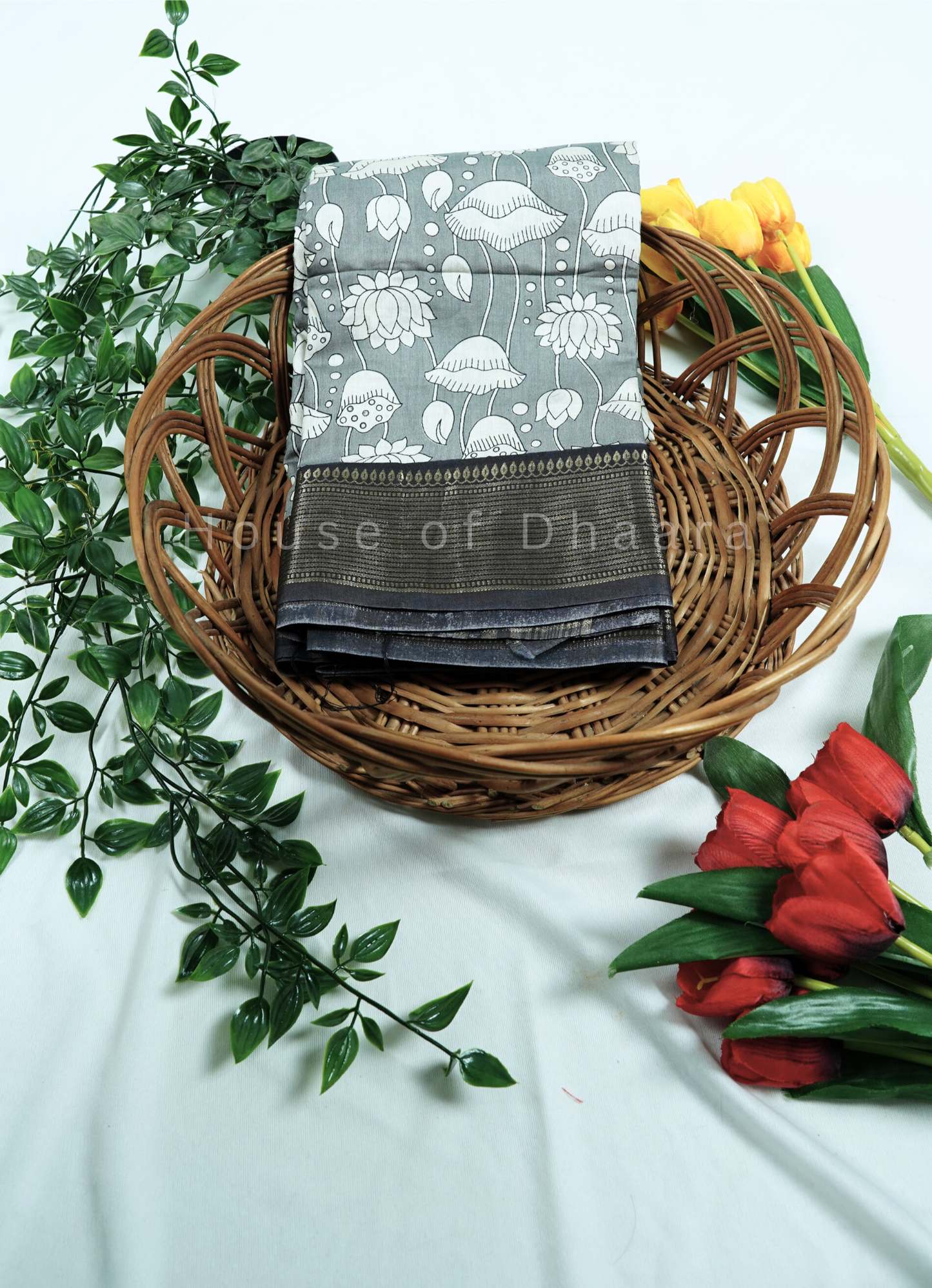 Grey viscose cotton saree