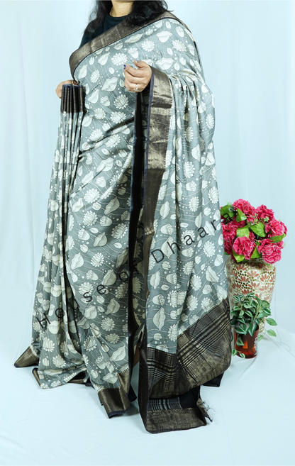 Grey viscose cotton saree