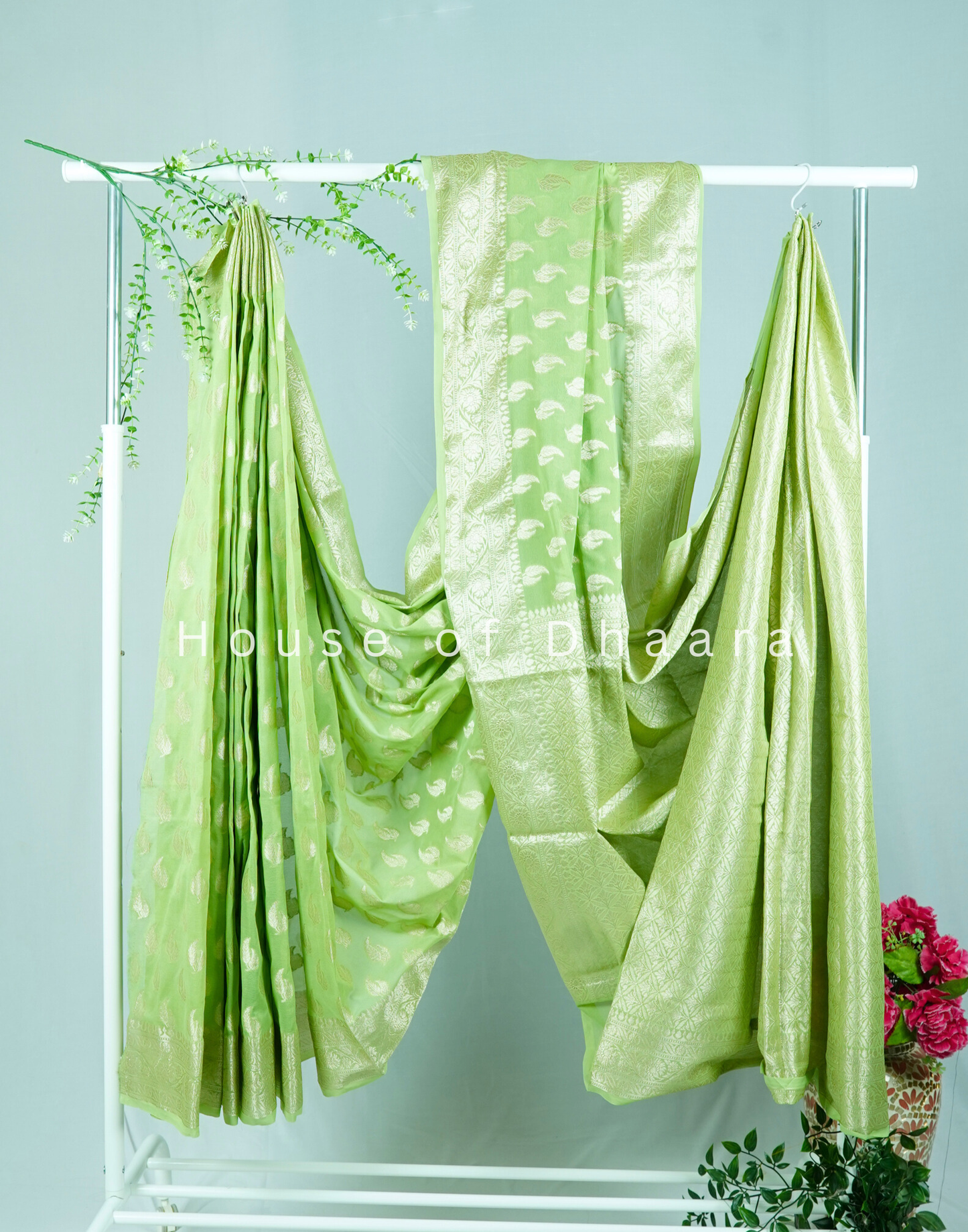 Light green Banarasi Georgette Saree