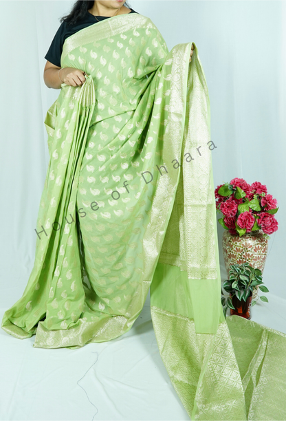 Light green Banarasi Georgette Saree
