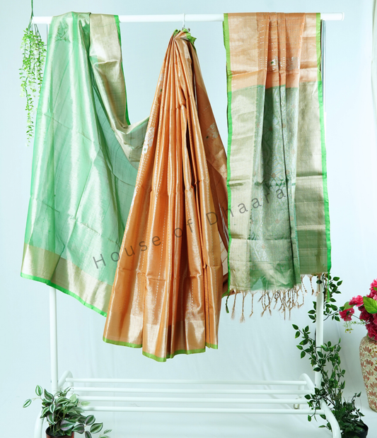Peach venkatagiri Tissue pattu saree