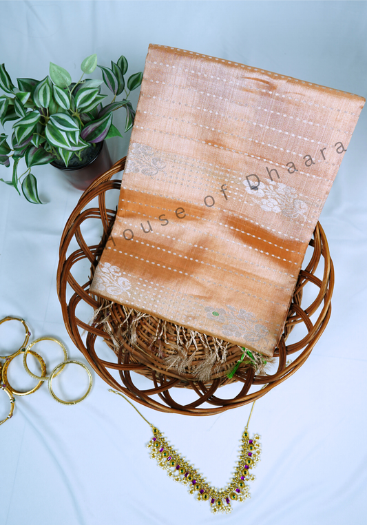 Peach venkatagiri Tissue pattu saree
