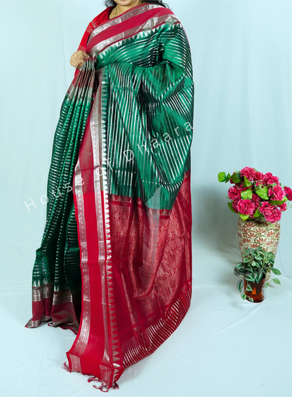 Bottle green Venkatagiri pure pattu saree