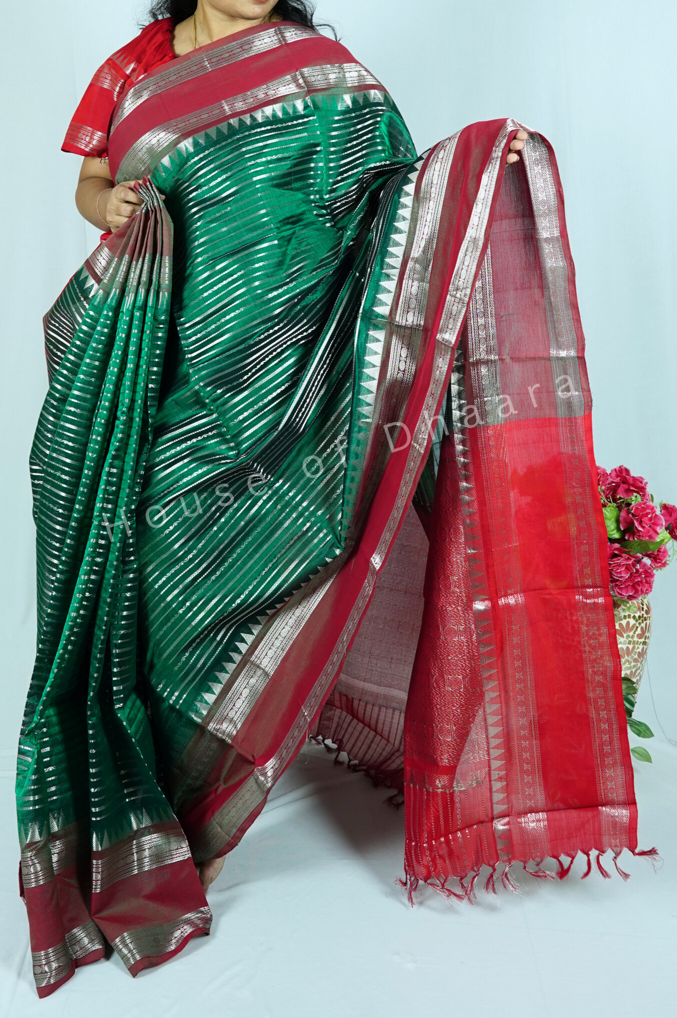 Bottle green Venkatagiri pure pattu saree