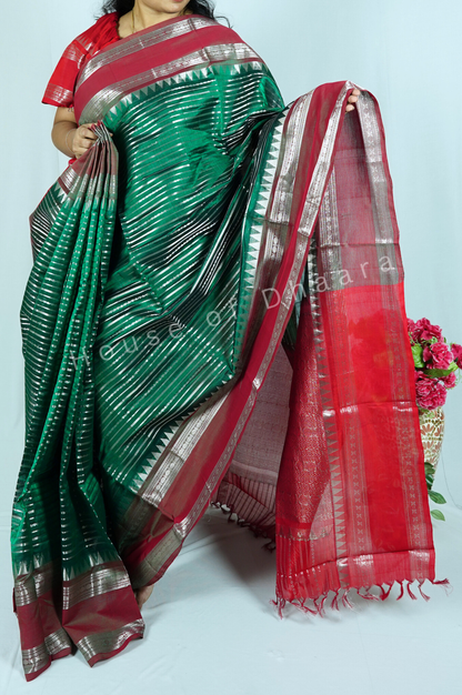 Bottle green Venkatagiri pure pattu saree