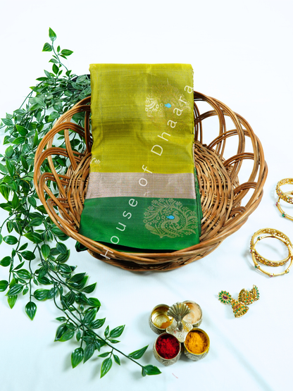Mehandi Green Venkatagiri Pattu With Green Border