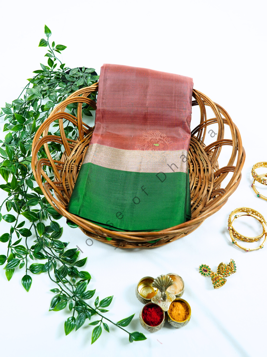 Copper Venkatagiri Pattu Saree With Green Border