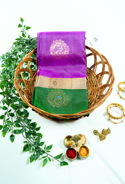 Magenta Pink Venkatagiri Pattu Saree With Green Border