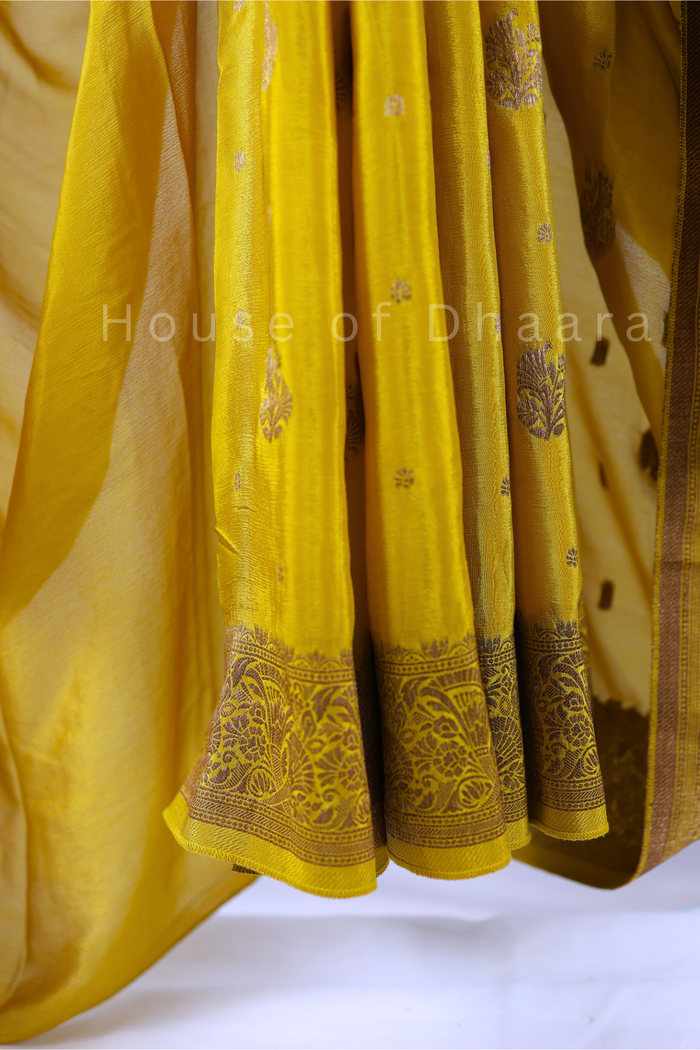 chiffon silk saree with antique zari-mustard yellow