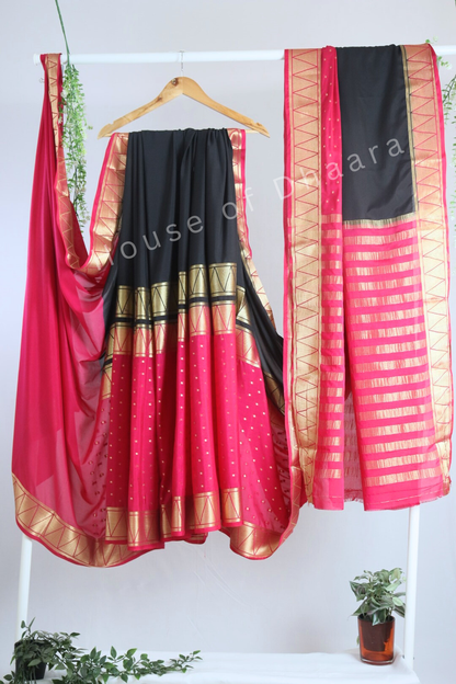 Semi Mysore crepee silk-Black & pink