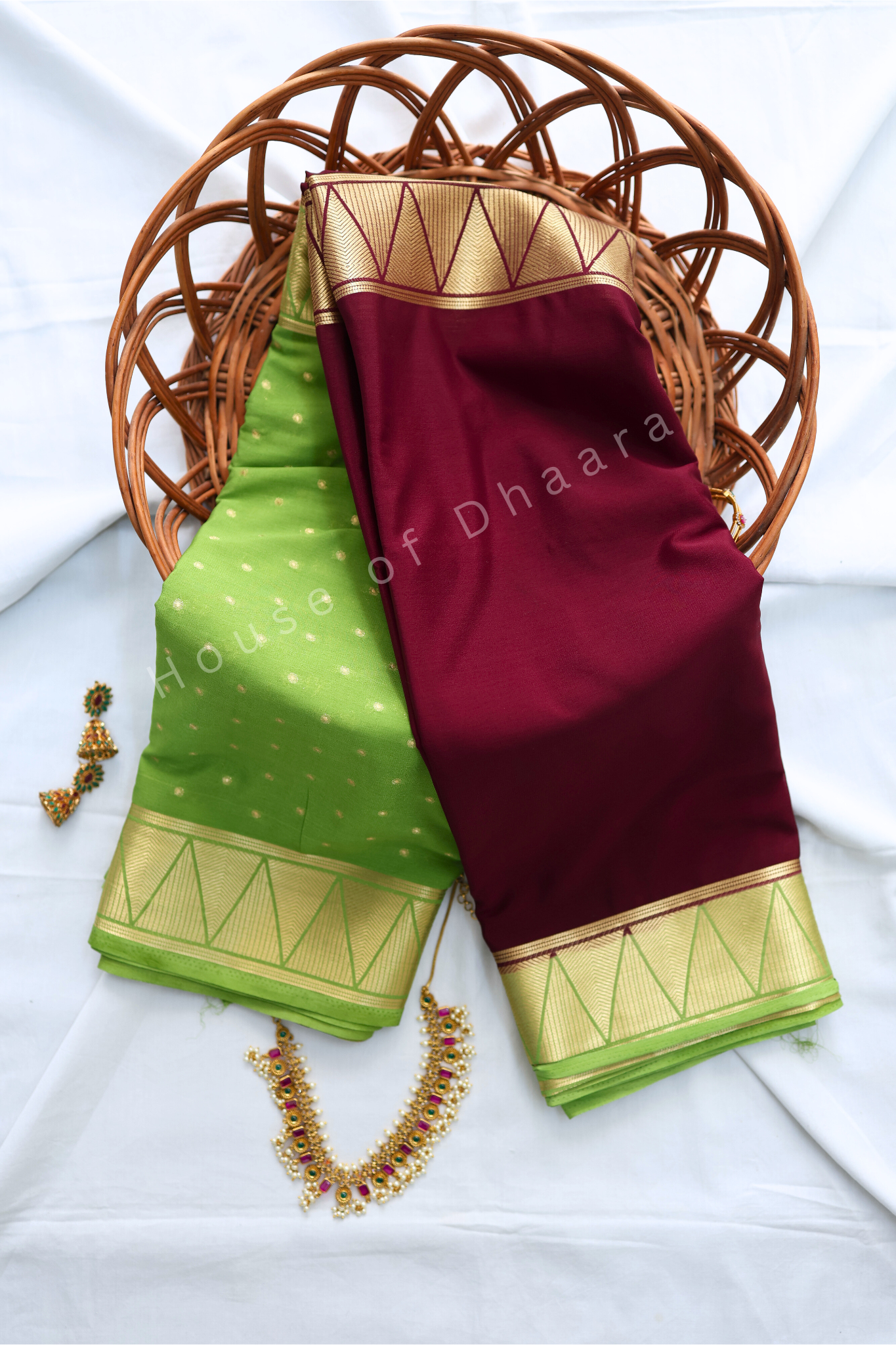 Semi Mysore crepee silk-Brown & green