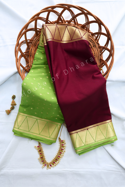 Semi Mysore crepee silk-Brown & green