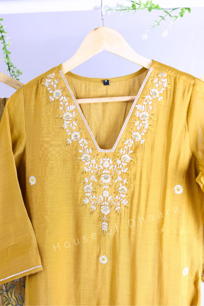 Mustard Yellow Mul Chanderi Kurti