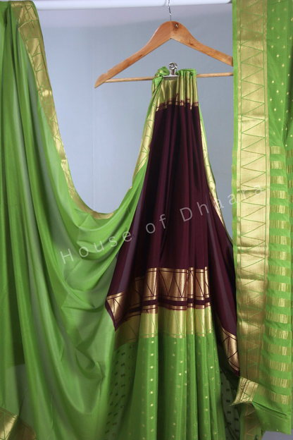 Semi Mysore crepee silk-Brown & green