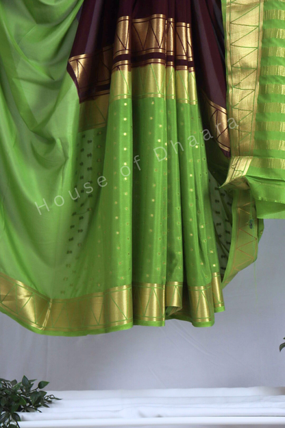 Semi Mysore crepee silk-Brown & green