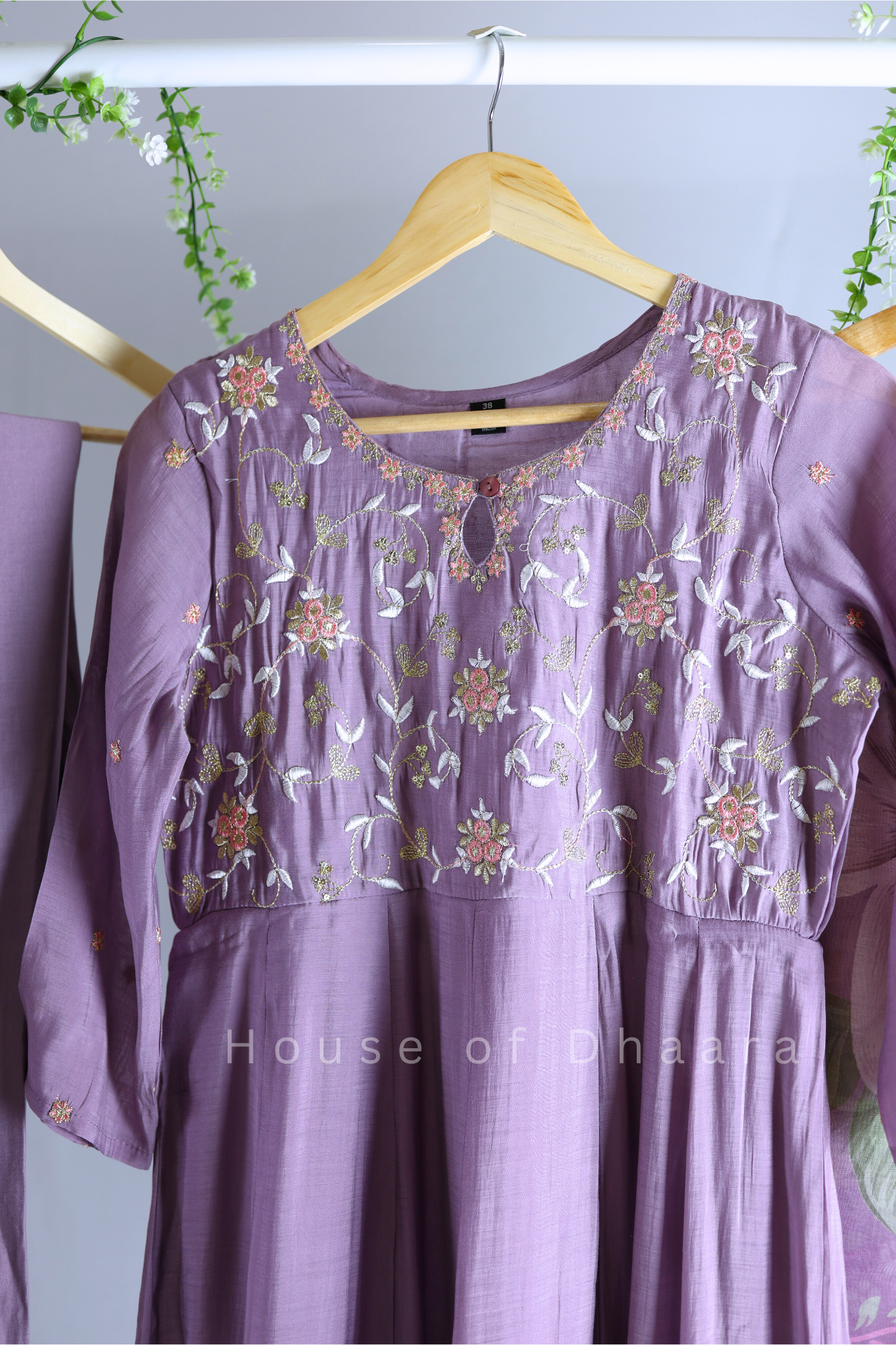 Lavendar Mul Chanderi Kurti Set