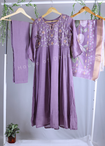 Lavendar Mul Chanderi Kurti Set