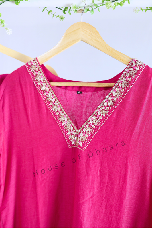 Pink Mul Chanderi Kurti Set