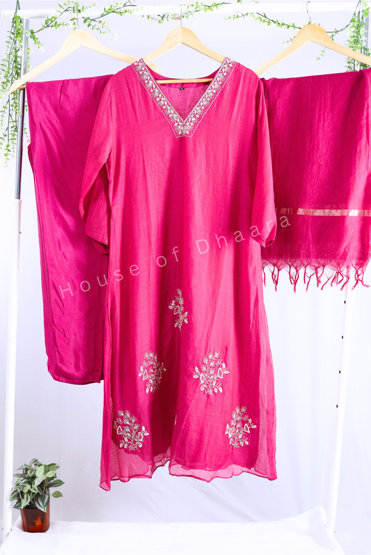 Pink Mul Chanderi Kurti Set