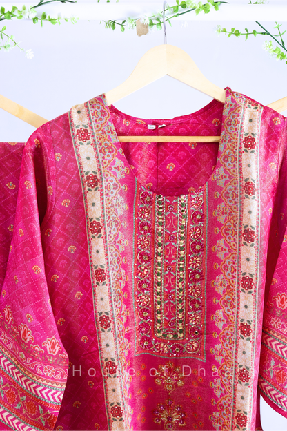 Pink Soft Tissue Kurti Set