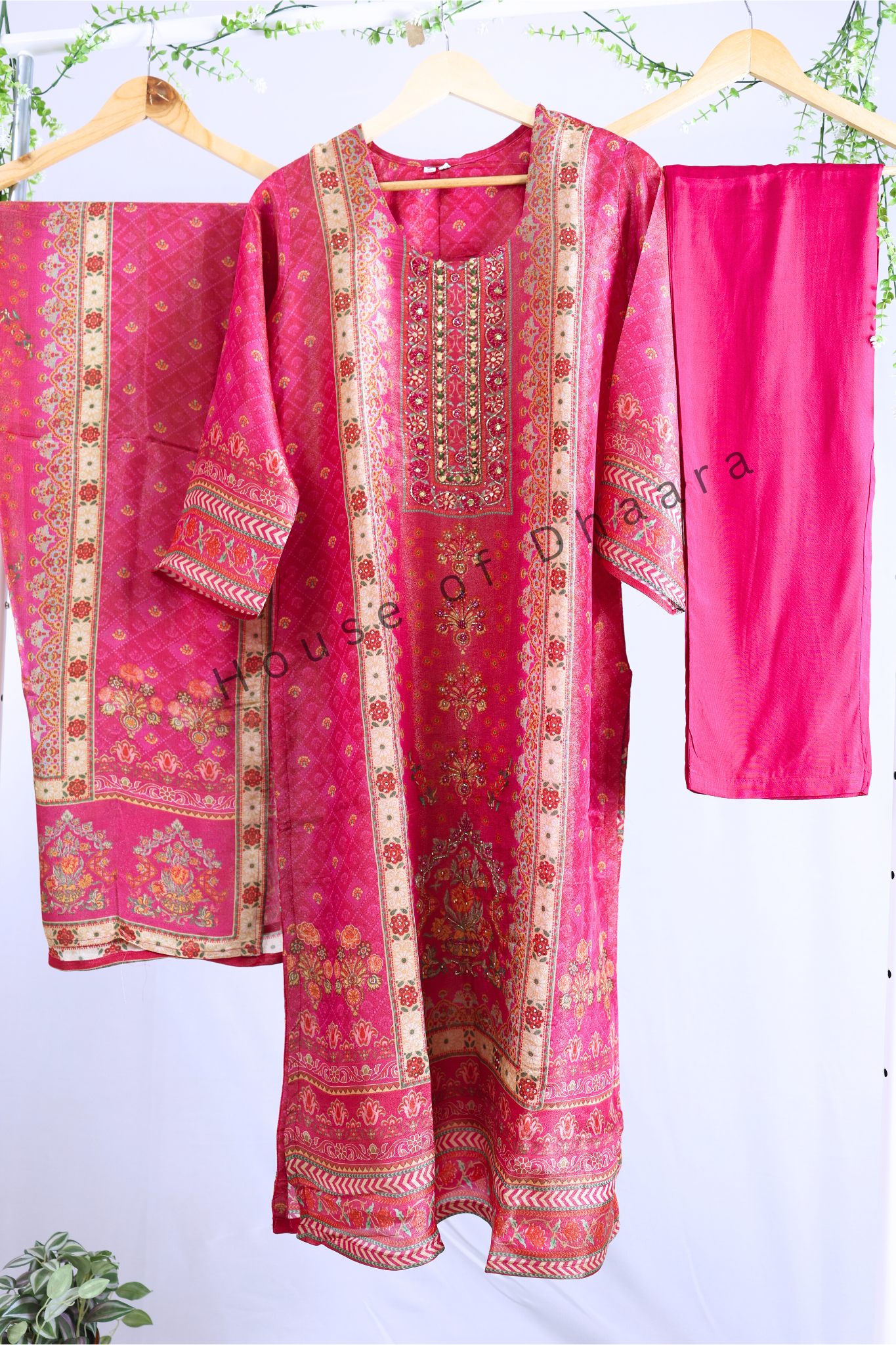 Pink Soft Tissue Kurti Set