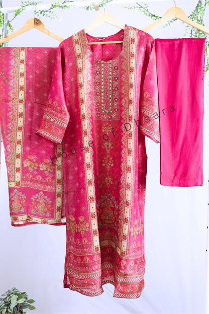 Pink Soft Tissue Kurti Set