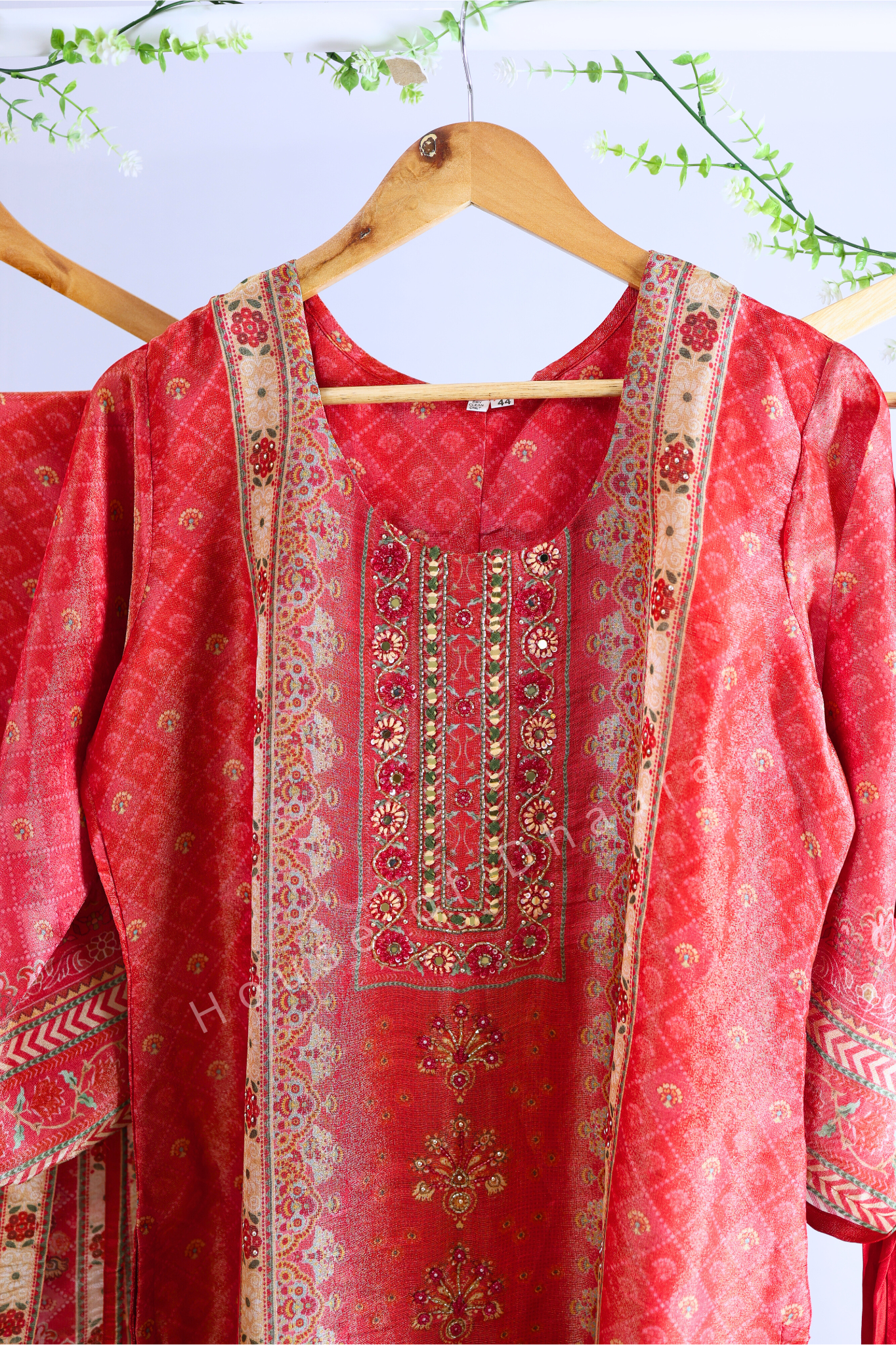 Red Soft Tissue Kurti Set