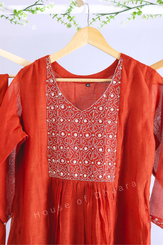 Orange Mul Chanderi Kurti Set